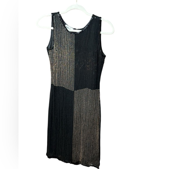Vintage Stenay Silk Silver Black Beaded Cocktail Dress✨Sz S 100% Silk / Beaded - Picture 1 of 12